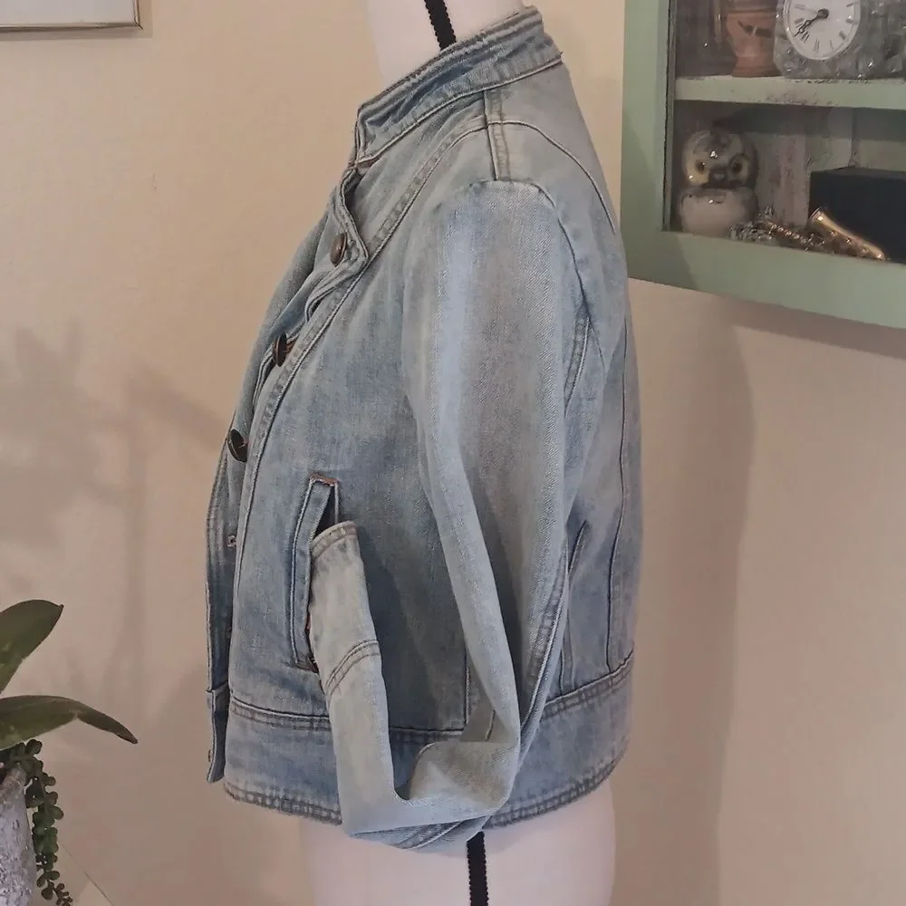 Free People Moto Double Breasted Denim Jacket. Country. Military.Coastal Cowgirl - Picture 9 of 14